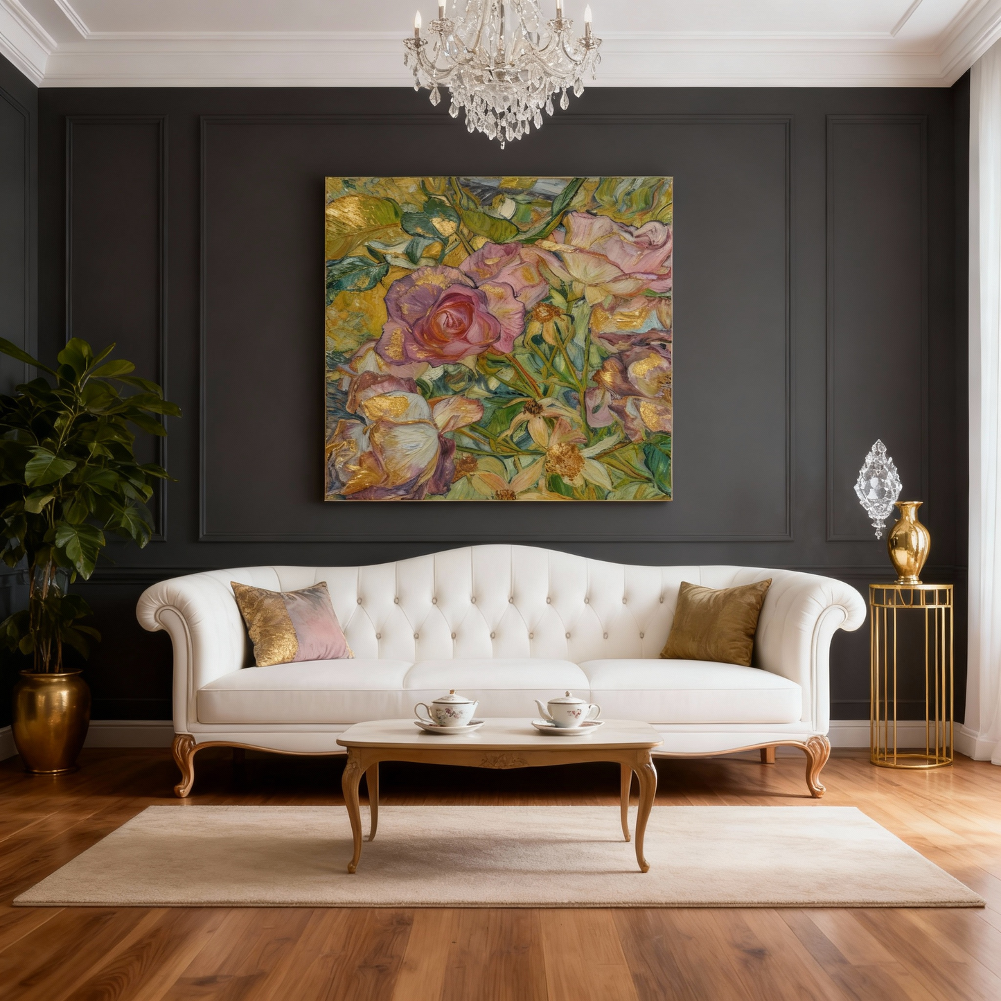 Golden Impressionist Rose Portrait – Van Gogh Style Art Print on Canvas